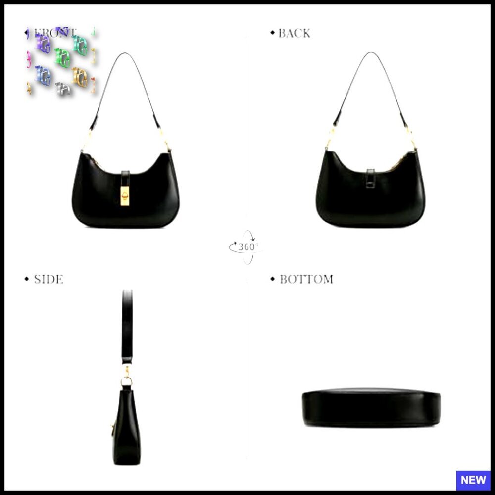Retro Hobo Shoulder Bag Vegan Leather Small Clutch Purse Zipper Closure - Picture 6 of 7